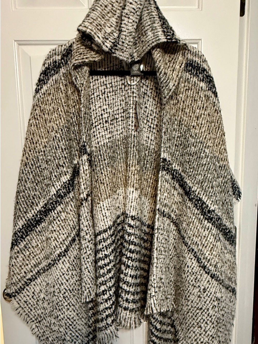 Vince Camuto Black, White & Taupe Hooded Poncho